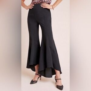 Anthropologie Zinnia Flare Trousers Black‎ Tulip Hem Size 2